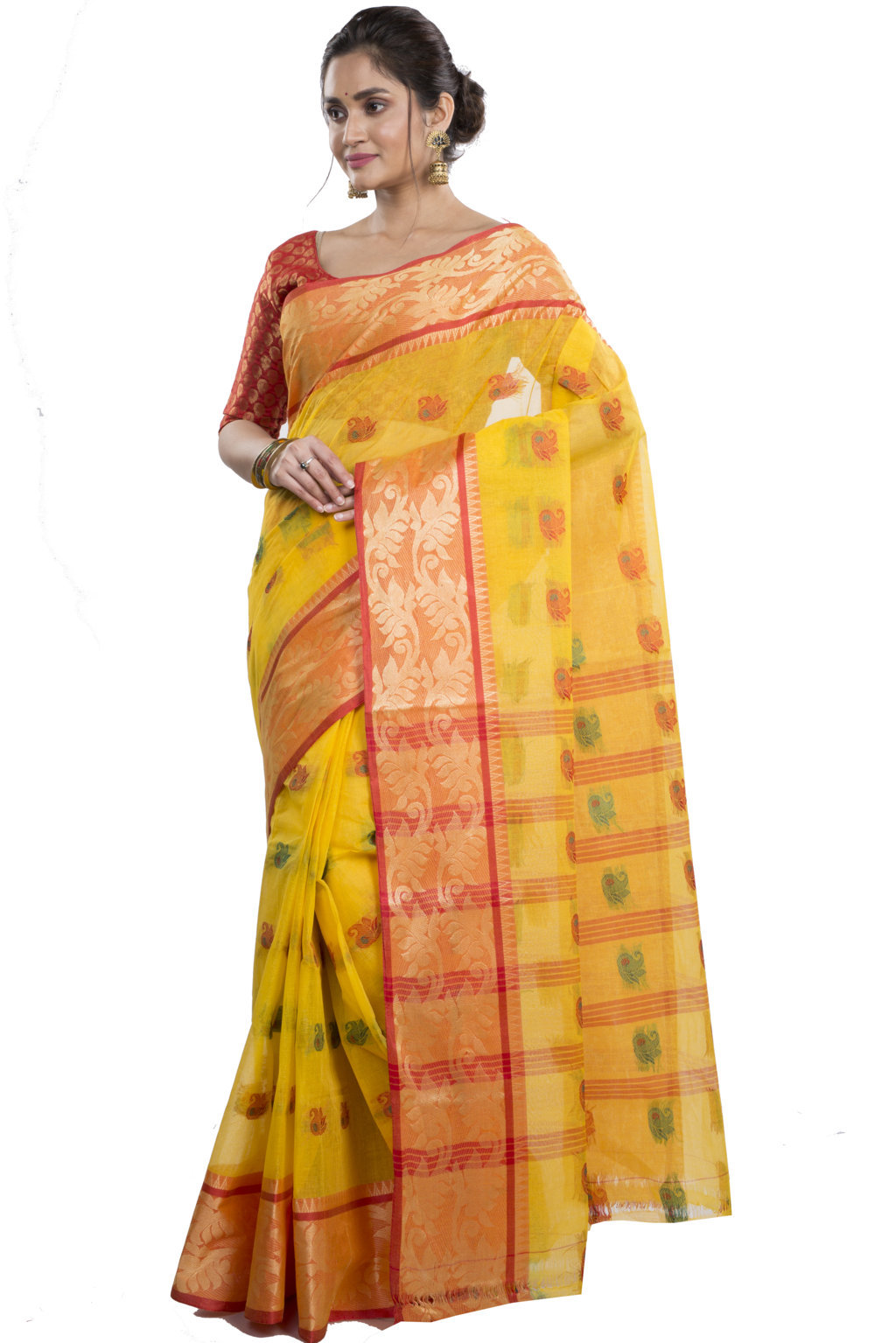 Yellow Pure Cotton HasFul Tant Saree (790)